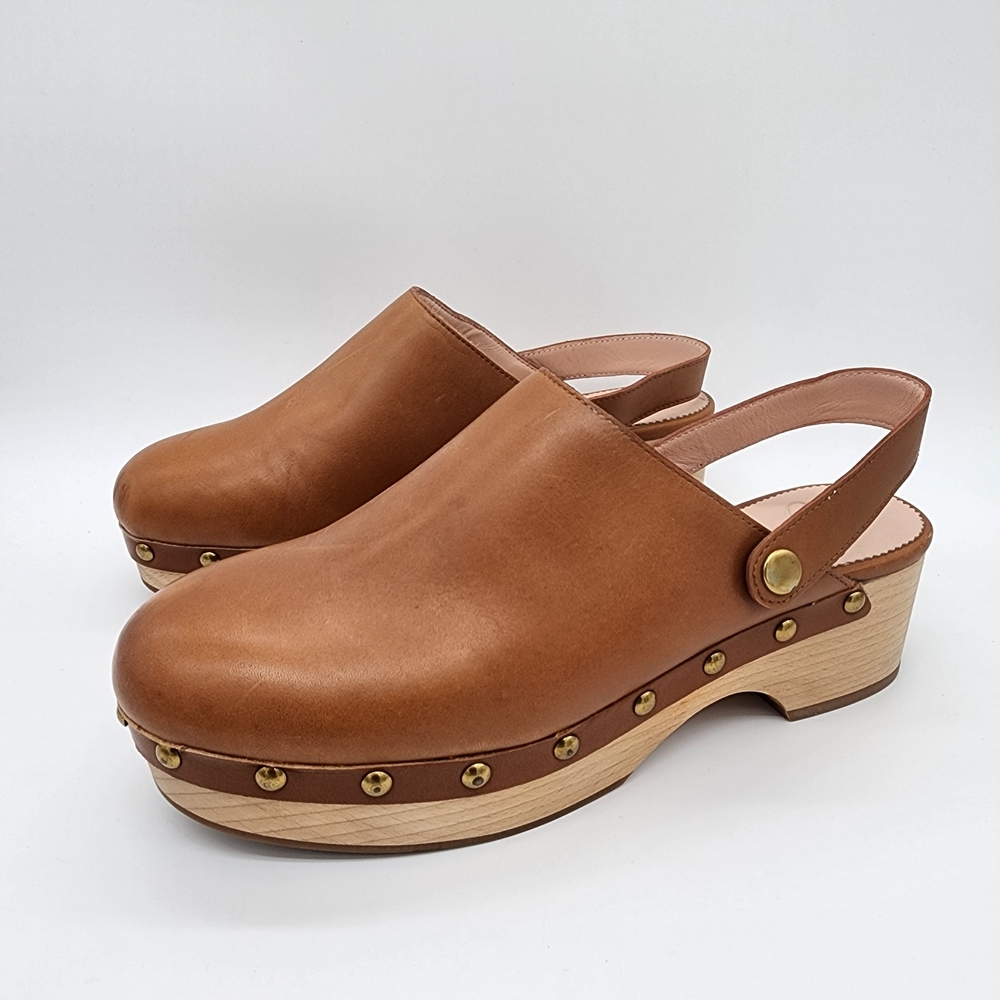 J. Crew Grace Convertible Brown Leather Wood Clog Round Toe Size 7.5